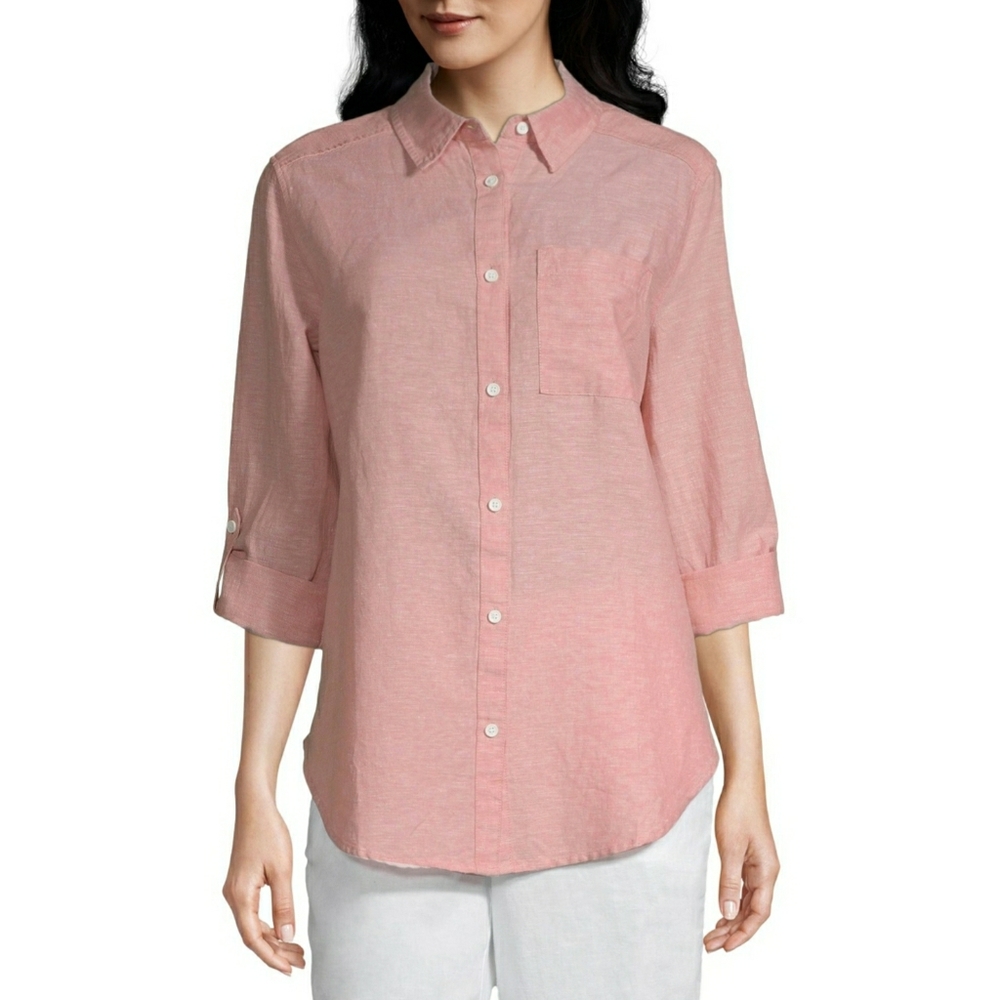 NWT Liz Claiborne Long Sleeve Linen Button Down